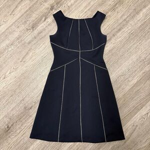 Calvin Klein Womens Navy Blue Lattice Trim Scuba Fit Flare Dress Size 6